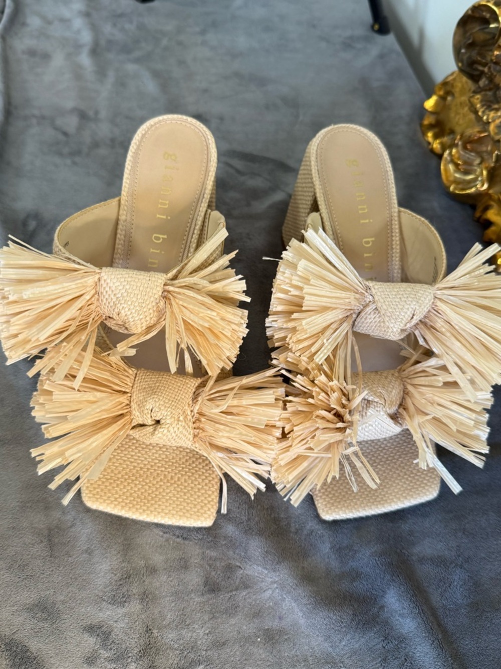 Gianni Bini Maguire Natural Raffia Tassel Block Heel Mules - Picture 6 of 9